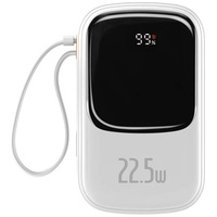 Baseus Acumulator extern Q Pow Digital Display Incarcare Rapida, QC/PD, 20000mAh, 22.5W, cablu integrat Type-C, Alb