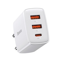Baseus Incarcator Retea Compact Quick Charge 30W, 2 x USB 5V/3A, 1 x USB Type-C 5V/3A, Alb 