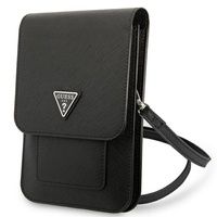 Guess Geanta PU Saffiano Triangle pentru Telefon Negru, curea detasabila