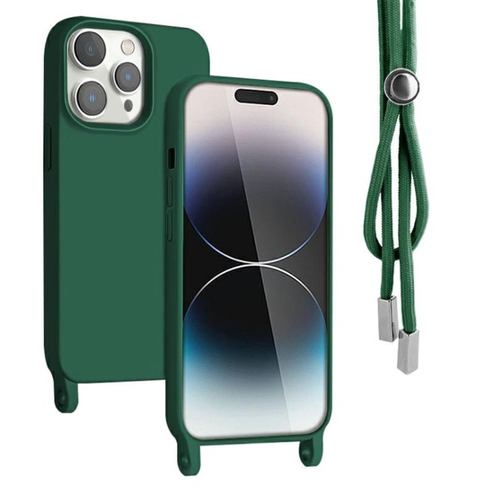 Lemontti Husa Silicon cu Snur iPhone 13 Pro Verde (protectie 360°, material fin, captusit cu microfibra)