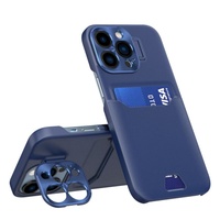 Lemontti Husa Leather Stand iPhone 14 Pro Albastru,cu suport pentru card