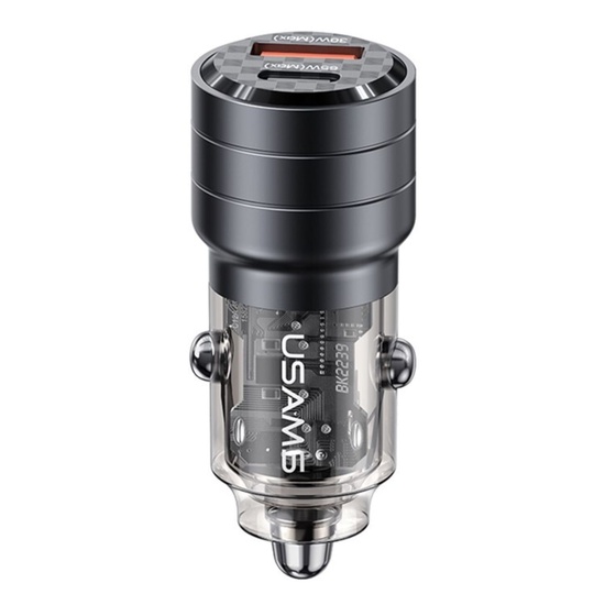 Usams Incarcator Auto Mini US-CC176 Dual port USB si Type-C, Fast Charge, 95W, Transparent / Negru
