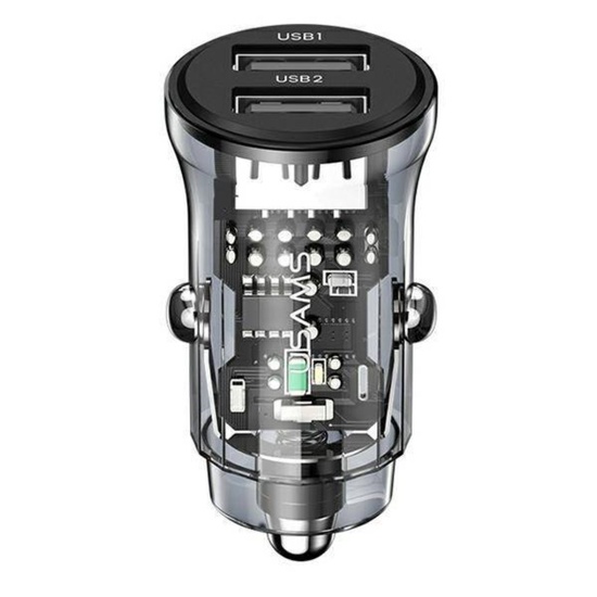 Usams Incarcator Auto C31 Mini Dual USB Fast Charging, 3A Transparent / Negru
