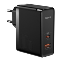 Baseus Set Incarcator Retea GaN5 Pro Dual Port Fast Charger PD3.0, QC4.0, 100W, AFC+ Cablu Type-c la Type-c,1m Negru