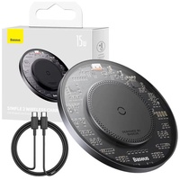 Baseus Incarcator inductiv Wireless Simple 2, 15W cu cablu Type-c la Type-c, Negru