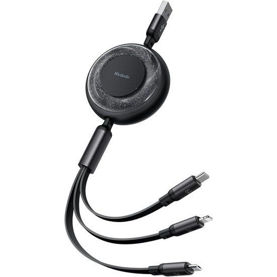 Mcdodo Cablu 3 in 1 USB la Lightning, MicroUSB si Type-C Super Fast Charging, 66W, 1.2m, Negru