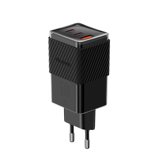 Mcdodo Incarcator Retea Port 2xType-C si 1xUSB-A Dichromatic GaN5 Mini, Fast Charging PD 67W, Negru