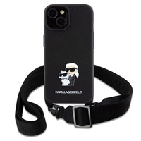 Karl Lagerfeld Husa Saffiano Crossbody Metal Karl&Choupette iPhone 15  Negru