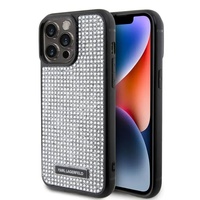 Karl Lagerfeld Husa Rhinestone Plate Metal Logo iPhone 15 Pro Max Argintiu