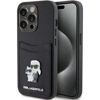 Karl Lagerfeld Husa Saffiano Card Slot Metal Karl&Choupette iPhone 15 Pro Negru