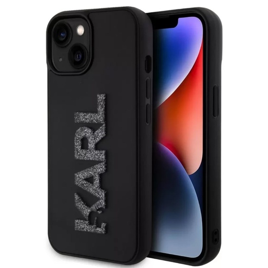 Karl Lagerfeld Husa 3D Rubber Glitter Logo Karl iPhone 15 Negru