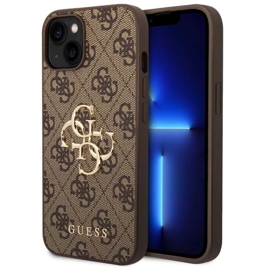 Guess Husa PU 4G Metal Logo iPhone 15 Plus Maro