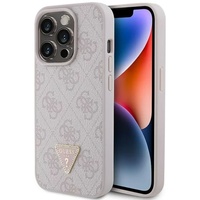 Guess Husa PU 4G Strass Triangle Metal Logo iPhone 15 Pro Max Roz