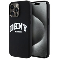 DKNY Husa Liquid Silicone White Printed Logo MagSafe iPhone 15 Pro Negru