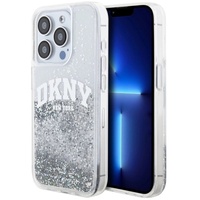DKNY Husa Liquid Glitter Big Logo iPhone 15 Pro Alb