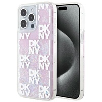 DKNY Husa Liquid Glitter Multilogo iPhone 15 Pro Roz