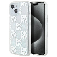 DKNY Husa Liquid Glitter Multilogo iPhone 15 / 14 / 13 Alb