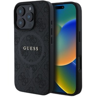 Guess Husa PU Leather 4G Colored Ring MagSafe iPhone 16 Pro Max Negru