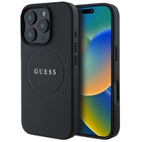 Guess Husa Grained Classic Logo MagSafe iPhone 16 Pro Negru
