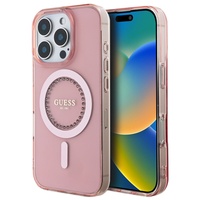 Guess Husa Rhinestones Ring MagSafe iPhone 16 Pro Max Roz