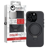 Lemontti Husa Piele MagSafe cu inel stand iPhone 16 Pro Max Negru