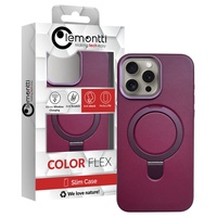 Lemontti Husa Piele MagSafe cu inel stand iPhone 16 Pro Max Visiniu