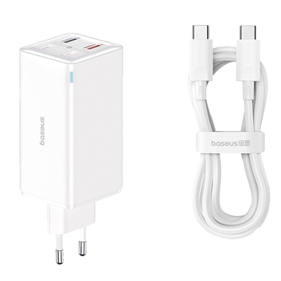 Baseus Set Incarcator Retea 100W, GaN6 Pro 2x USB, 2x Type-C, 100W, Fast Charger, cablu Type-C la Type-C, 100W, 20V, 5A, 1m Alb