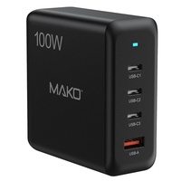 Mako Incarcator Retea Quick Charge 100W GaN2, 3x Type-C, 1x USB-A EU, Black
