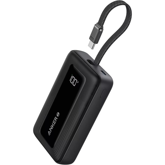 Anker Acumulator extern Zolo 10.000 mAh, 30W, 1x USB-C, 1x USB-A, cablu USB-C incorporat, Negru