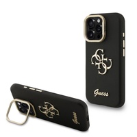 Guess Husa Grained 4G Logo Stand Camera Frame iPhone 15 Pro Max Negru
