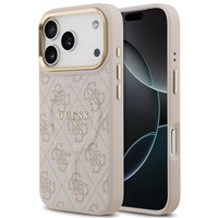 Guess Husa PU Leather 4G Gold Frame MagSafe iPhone 17 Pro Roz