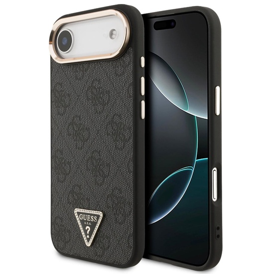 Guess Husa Leather 4G Triangle Logo Gold Frame MagSafe iPhone Air Negru
