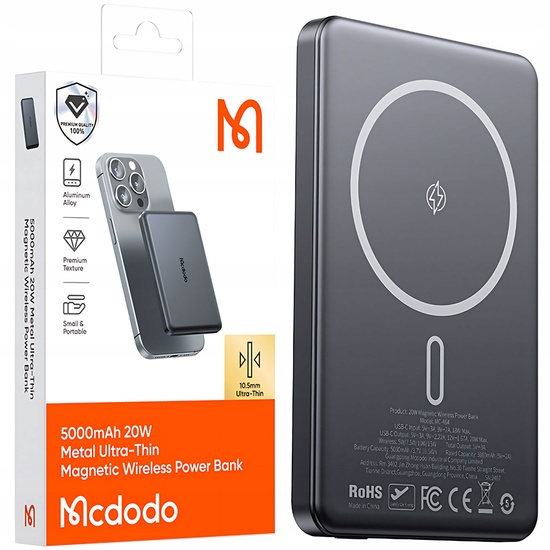 Mcdodo Acumulator Extern 5000mAh Meta Series Ultra-Thin Design, 20W, Negru