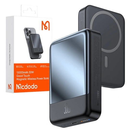 Mcdodo Acumulator Extern Magnetic 10000mAh Ambilight Series, NTC Temperature Control, 30W, LED Indicator, cablu Type-C la Type-C, 0.2m, Negru
