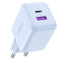 Ugreen Incarcator Retea 30W, Fast Charger, Dual Port USB-A si USB-C, GaN, QC 3.0, Albastru