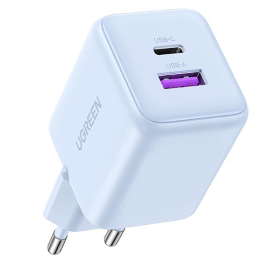 Ugreen Incarcator Retea 30W, Fast Charger, Dual Port USB-A si USB-C, GaN, QC 3.0, Albastru