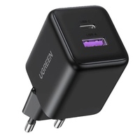 Ugreen Incarcator Retea 30W, Fast Charger, Dual Port USB-A si USB-C, GaN, QC 3.0, Negru
