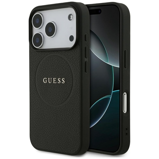 Guess Husa Grained Gold Ring MagSafe iPhone 17 Pro Negru