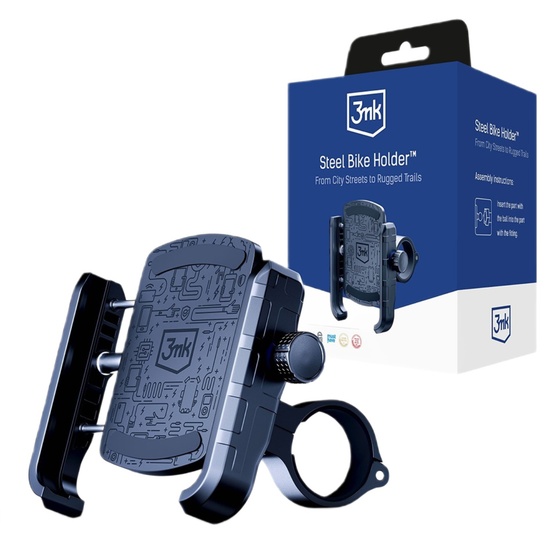 3MK Suport Telefon pentru Bicicleta, montare sigura, ajustabil, compatibil cu telefoane intre 60–90 mm, Negru